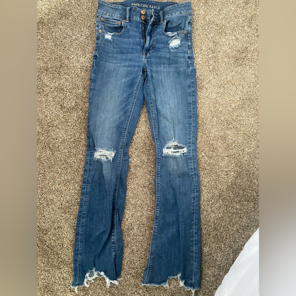 American Eagle Distressed 6 Long Flare Jeans